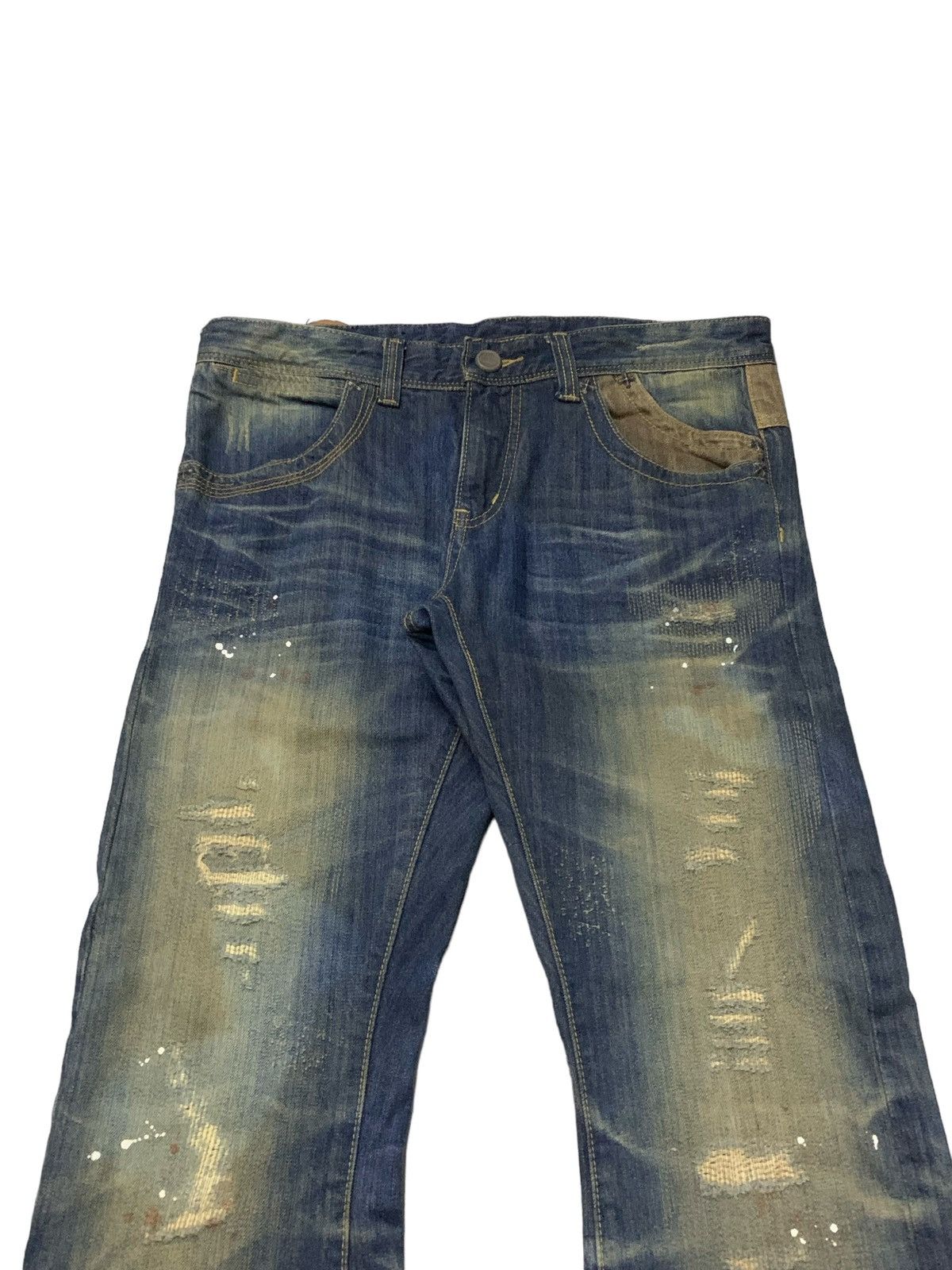 Hysteric Glamour Beguin Kyoto Japan Muddy Boro Distressed Flared Jeans Size US 32 / EU 48 - 3 Thumbnail