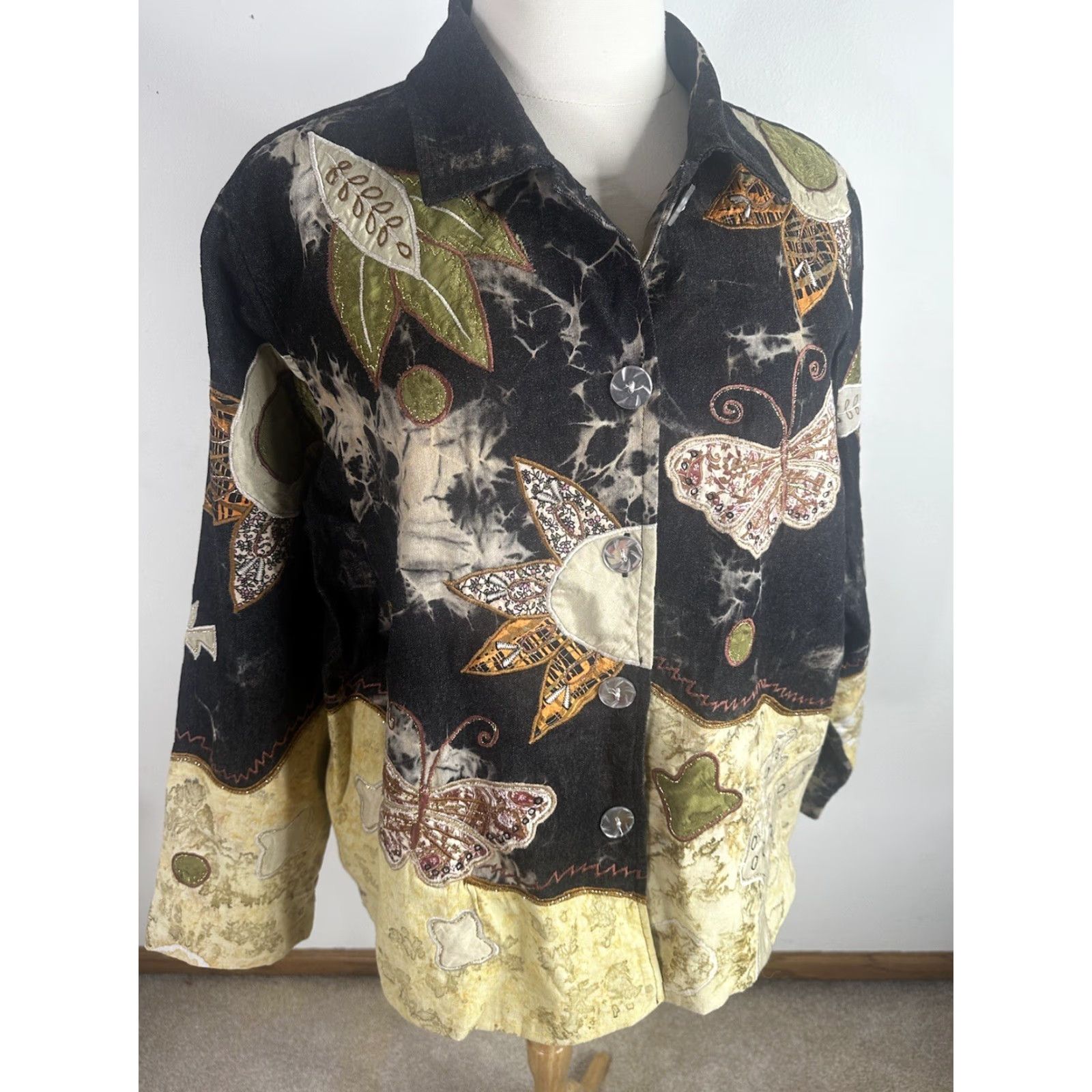 Vintage VINTAGE Boho Patchwork Tie Dye Floral Butterfly Embroidered Blazer Jacket Womens 3XL Size XXL / US 16-18 / IT 52-54 - 5 Thumbnail