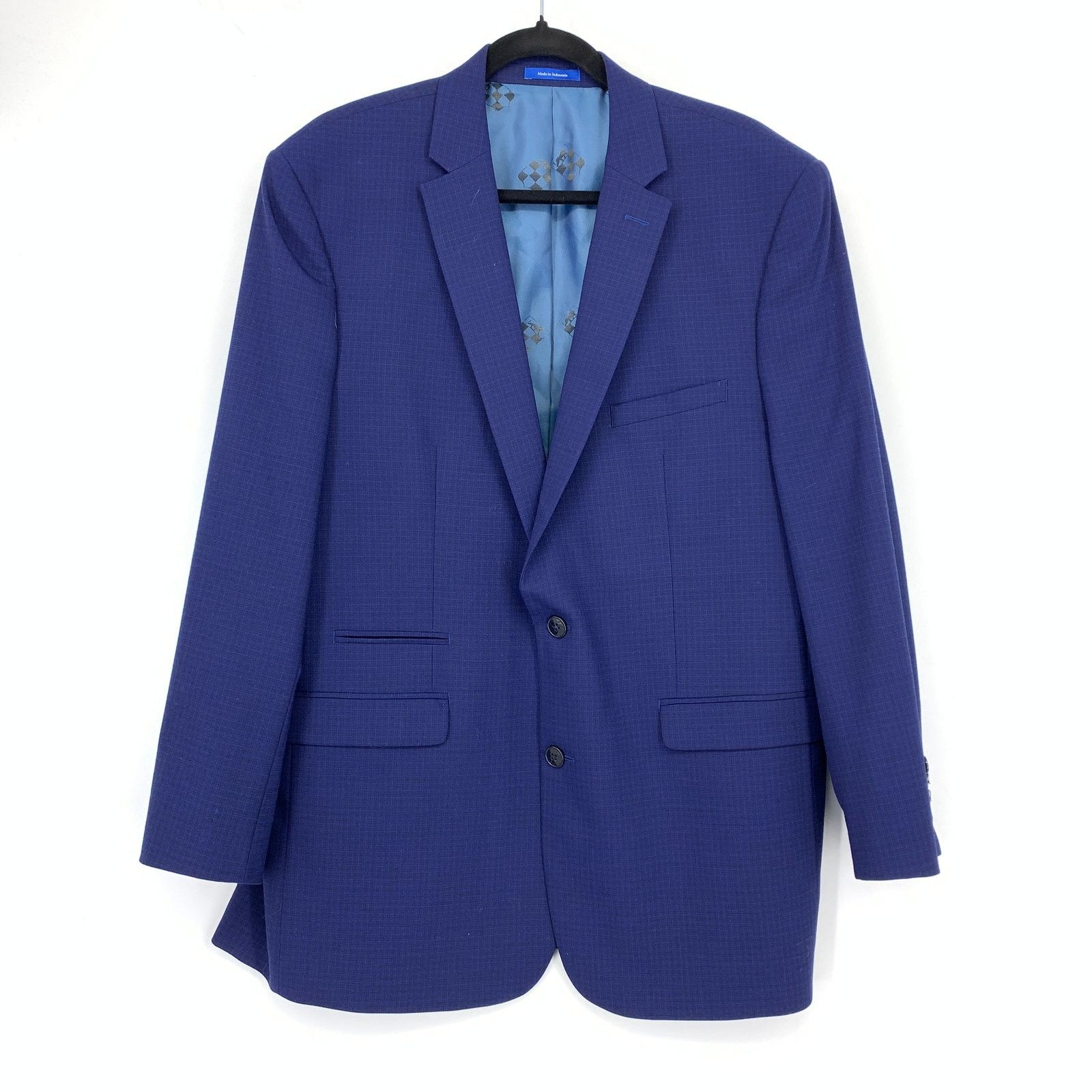 Vince Camuto Slim Blazer Mens 44L One Button Blue Microcheck