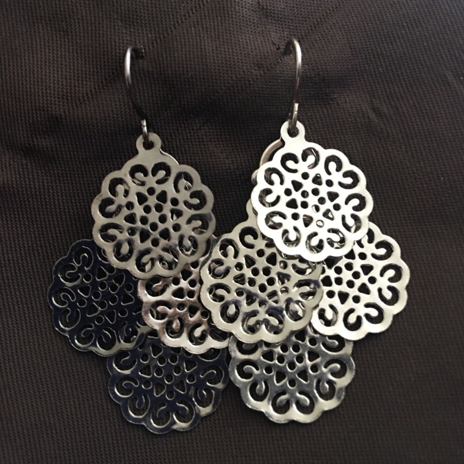 Jewelry Silver tone dangle scroll disc fish hook earrings Size ONE SIZE - 1 Thumbnail