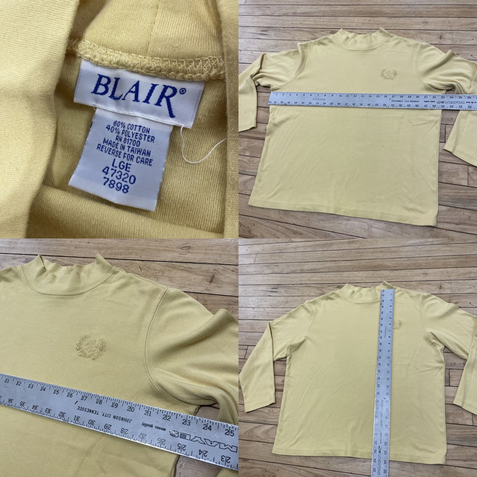 Blair VINTAGE Blair Mock Neck Crop Sweater 3/4 Sleeve Yellow Crest Adult M 80s Pullover Size US M / EU 48-50 / 2 - 8 Thumbnail