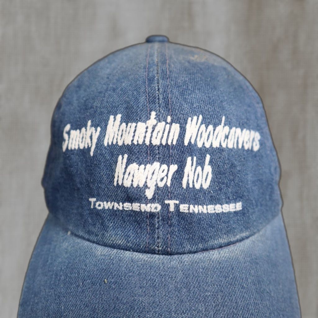 Vintage Nawger Nob Townsend TN Denim Blue Distressed Hat - Smoky Mountain Woodcarvers Cap, Adjustable, Men, Denim Cotton, Blue, Casual Comfort Size ONE SIZE - 1 Thumbnail