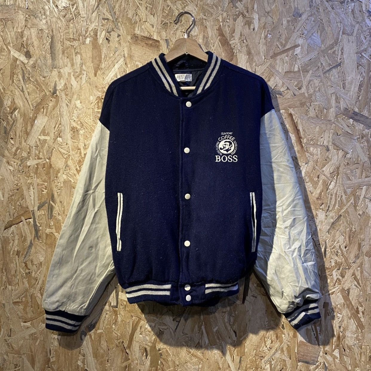 Japanese Brand × Vintage Vintage Suntory Coffee Boss Leather Sleeves Varsity Jacket Size US M / EU 48-50 / 2 - 2 Thumbnail