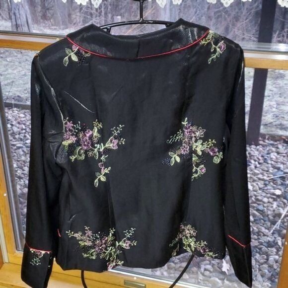 Japanese Brand BAIFU Mandarin Style Colorful Floral Embroidered Sz XXL Blac Size XXL / US 16-18 / IT 52-54 - 5 Thumbnail