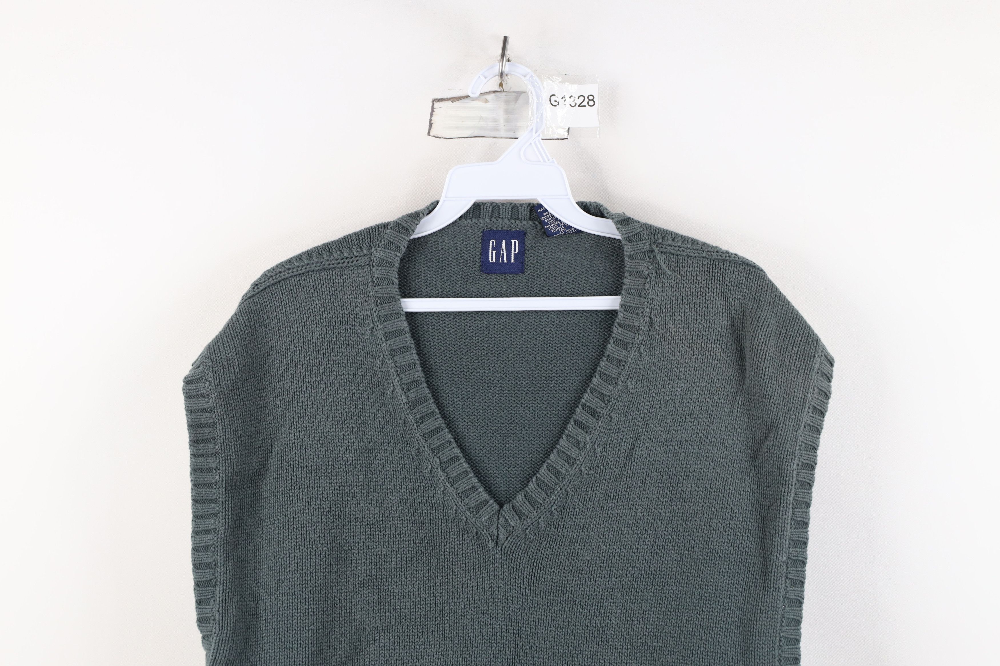 Gap Vintage 90s Gap Blank Cotton Knit V-Neck Sweater Vest Green Size US XL / EU 56 / 4 - 2 Thumbnail