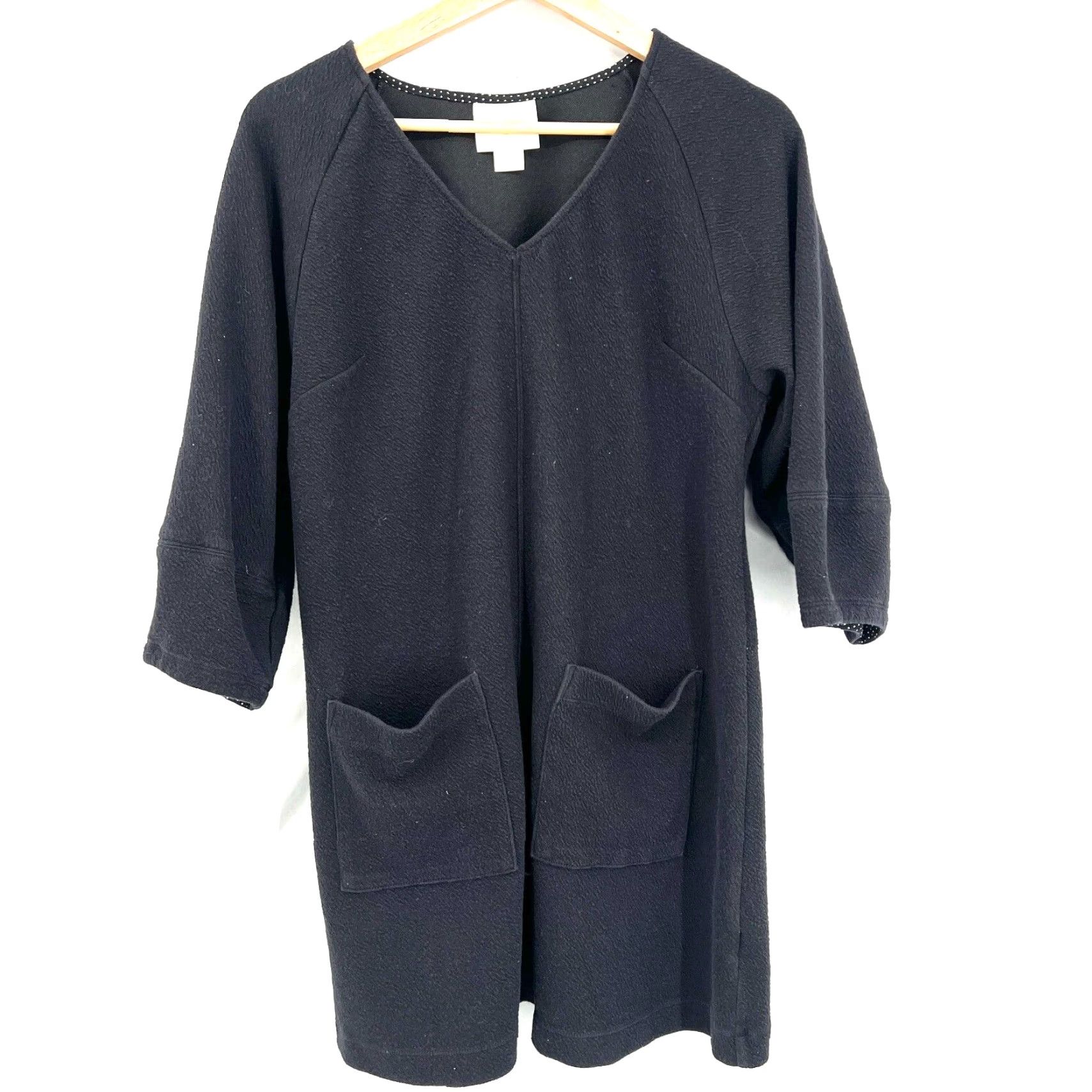 Maeve Anthropologie Black Shift Dress 3/4 Sleeve V-Neck Petite Small Womens  Short Dress