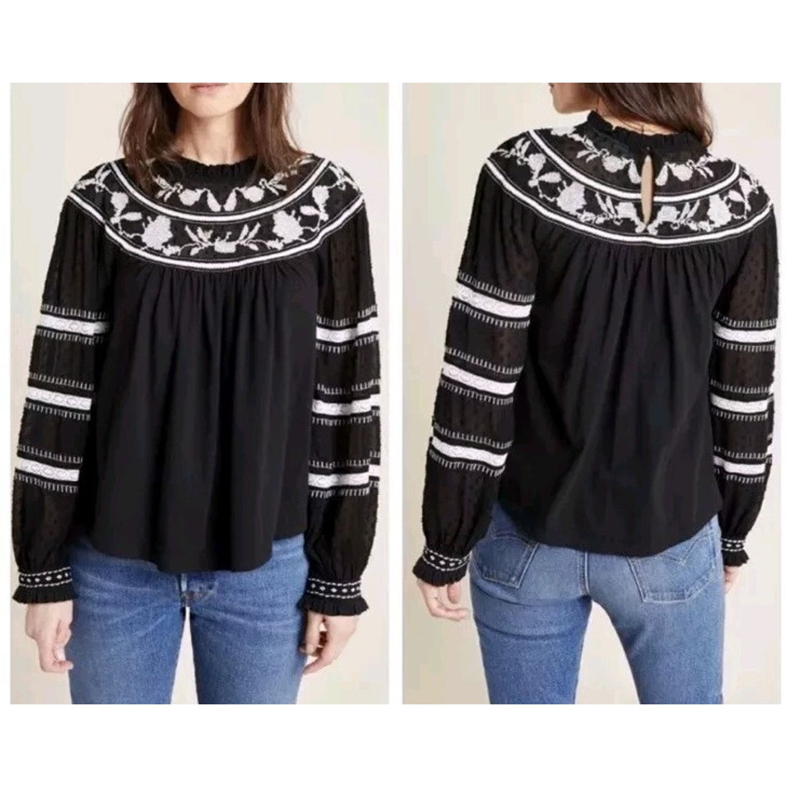 Anthropologie Anthropologie Maeve Winona Blouse Black top Size M A002032 Size M / US 6-8 / IT 42-44 - 1 Thumbnail