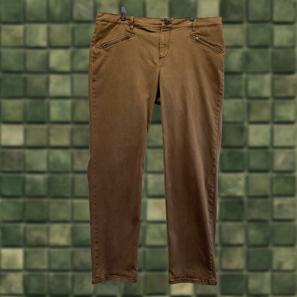 Rapha VINTAGE Lauren Raph Lauren Womens Khaki Twill Zip Pocket Stretch Pants 18-6662 Regular Fall Winter Beige Cotton Blend Chino Pockets Womens As Is Size 40" / US 18 - 1 Thumbnail