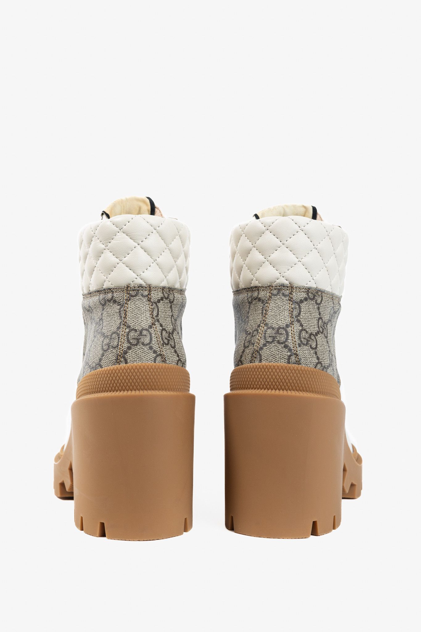 Gucci Gucci Beige & Ebony Canvas & Leather Lace-Up GG Ankle Boots Size US 6.5 / IT 36.5 - 3 Thumbnail