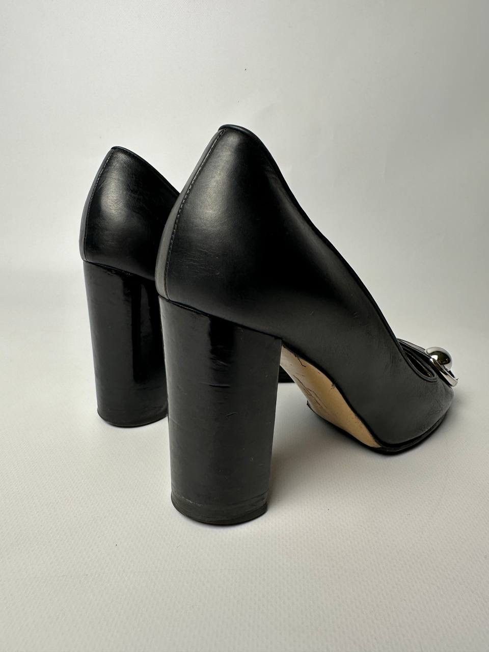 Salvatore Ferragamo Salvatore Ferragamo Black Leather Block Heel Pumps Size US 7 / IT 37 - 7 Thumbnail