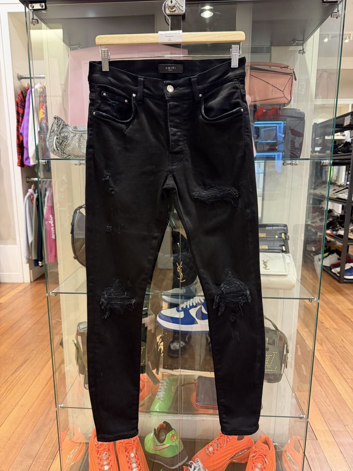 Amiri Amiri MX1 Black Leather Patch Denim Jeans Size US 31 - 1 Thumbnail