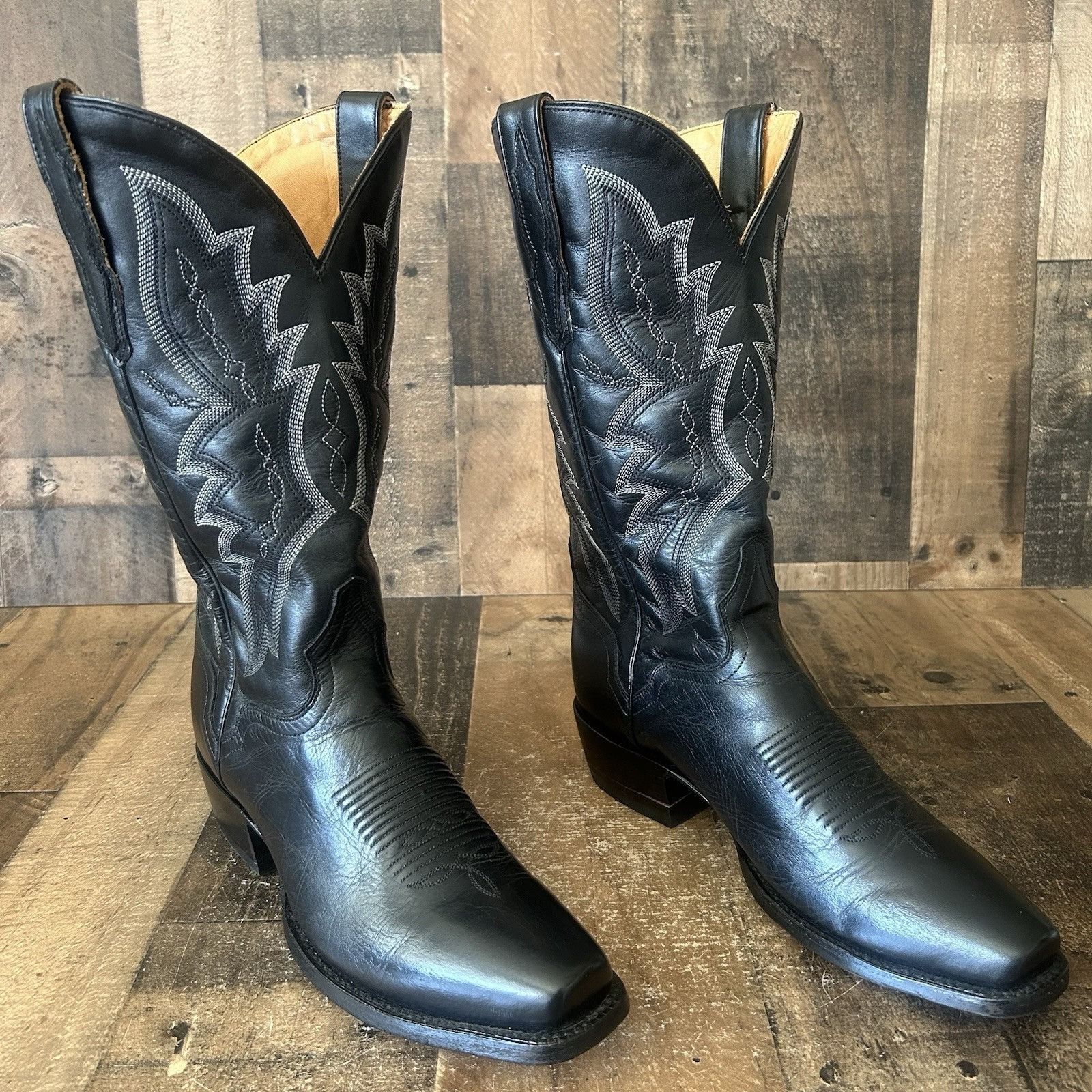 Vintage El Dorado Handmade Square Toe Black Cowboy Boots Mens 9 D Size US 9 / EU 42 - 5 Thumbnail