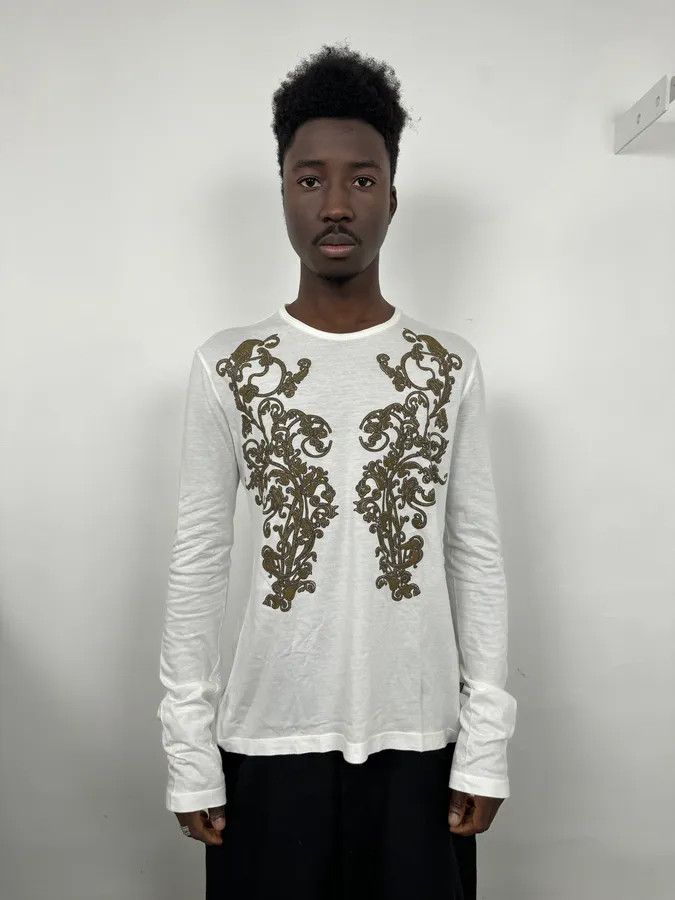 Just Cavalli 2000s Cavalli Ornament White Longsleeves Size US M / EU 48-50 / 2 - 2 Thumbnail