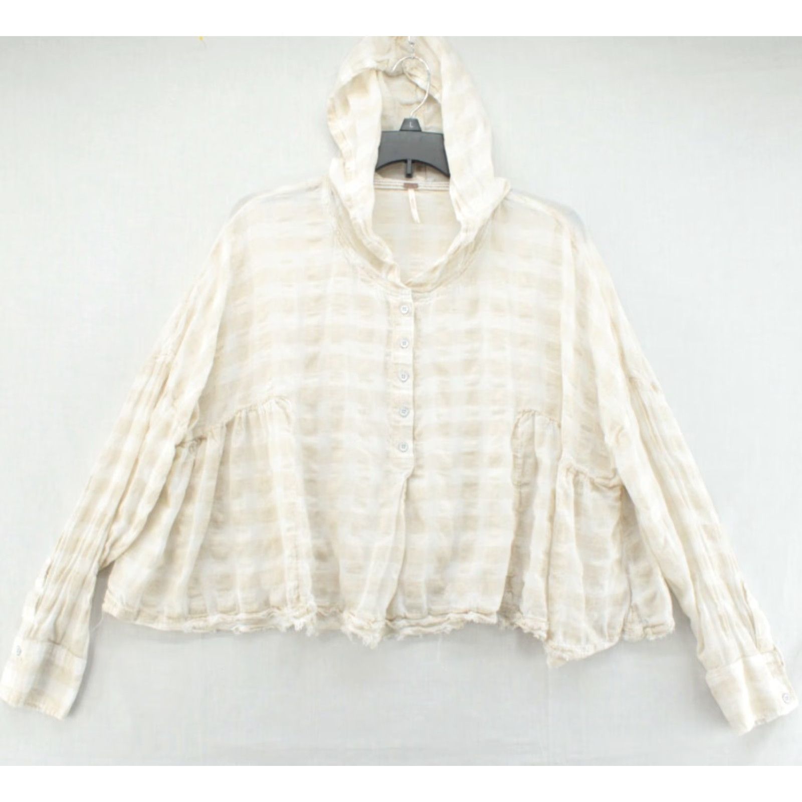 Free People Free people Shirt Women's Medium button chest white w/ beige wide plaid Hoodie Size M / US 6-8 / IT 42-44 - 2 Thumbnail