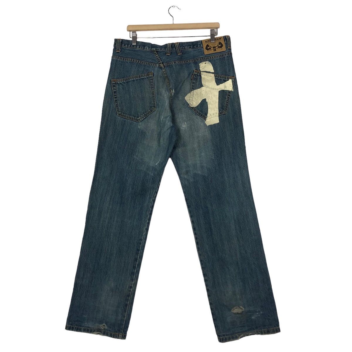 Japanese Brand 🔥Addnine Genuine Garment Denim Jeans Cross Big Logo Pocket Size US 35 - 1 Thumbnail