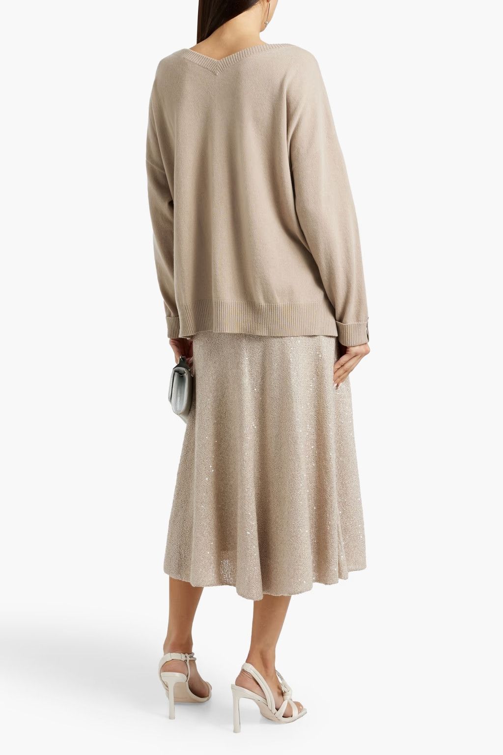Brunello Cucinelli o1y0825 V-neck Sweater in Beige Size M / US 6-8 / IT 42-44 - 3 Thumbnail
