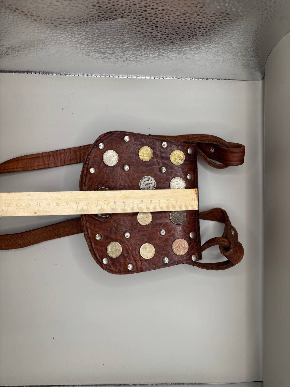 Vintage Handmade leather coin bag - vintage made of coins Size ONE SIZE - 7 Thumbnail