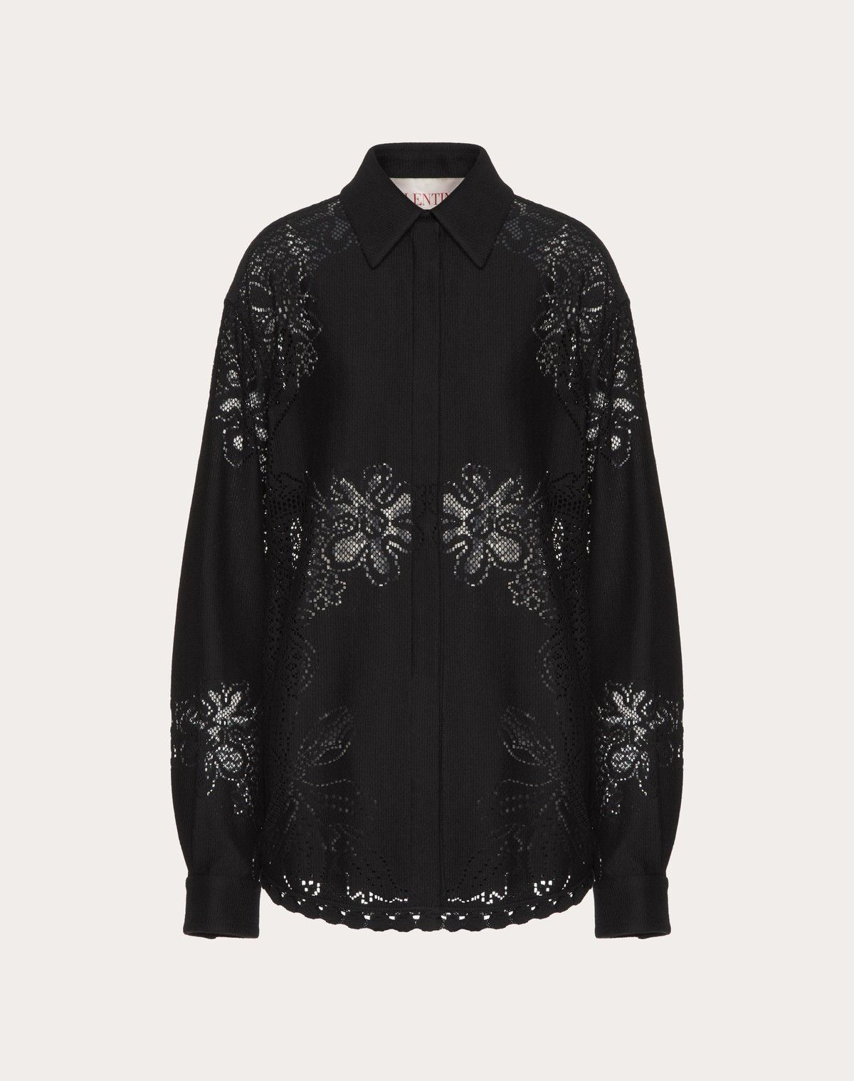 Valentino o1s1wg110525 Cotton Guipure Jardin Plat Overshirt in Black Size M / US 6-8 / IT 42-44 - 1 Thumbnail