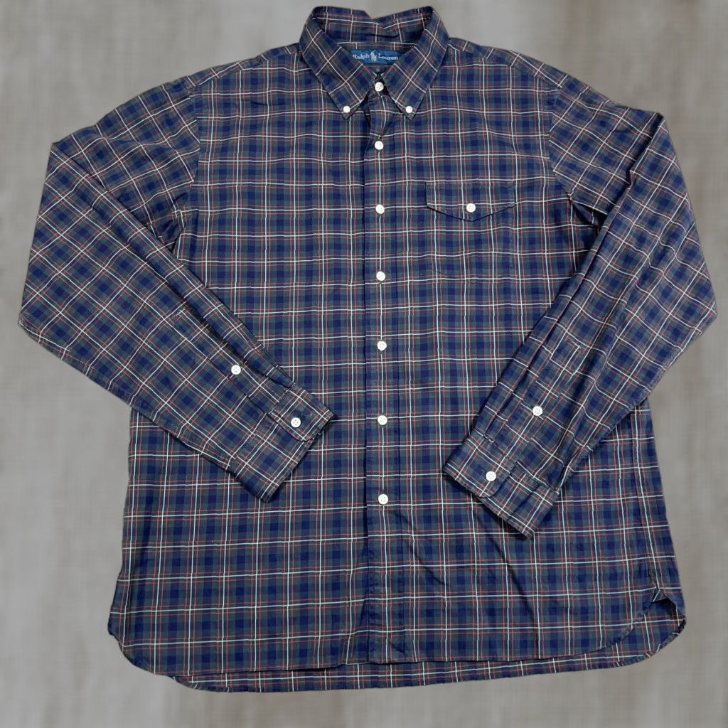 Ralph Lauren Ralph Lauren Shirt Men XL Blue Green Plaid Button Up Dress Poplin Flap Pocket Size 46R - 1 Thumbnail
