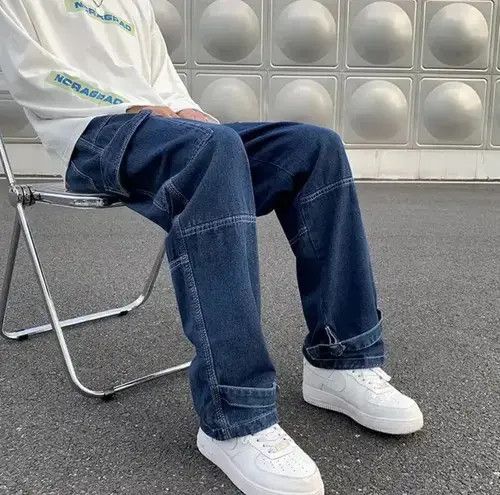 Japanese Brand Blue Color Straight Baggy Denim Pants Size US 29 - 3 Thumbnail