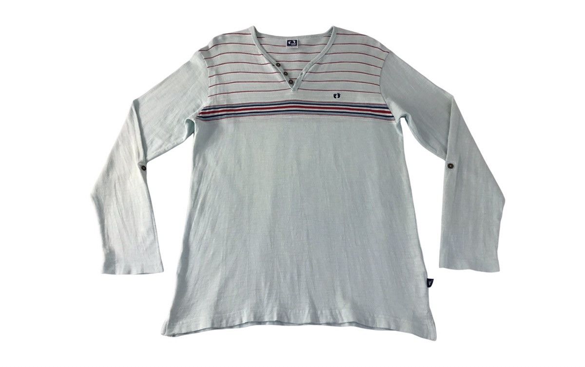 Hang Ten × Japanese Brand Vintage Hang Ten Half Button Design Striped Long Sleeve Size US M / EU 48-50 / 2 - 1 Thumbnail