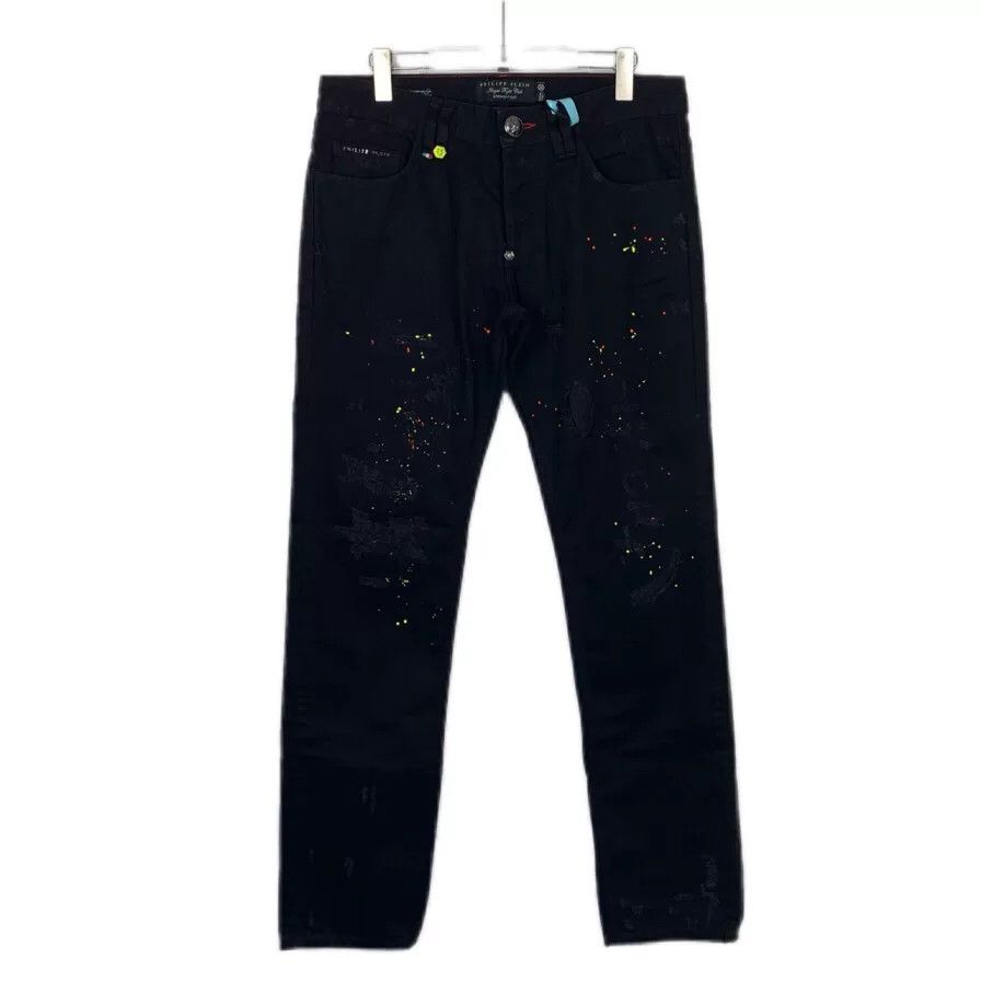 Philipp Plein Philipp Plein Black Paint Cotton Straight Jeans Size US 32 / EU 48 - 1 Thumbnail