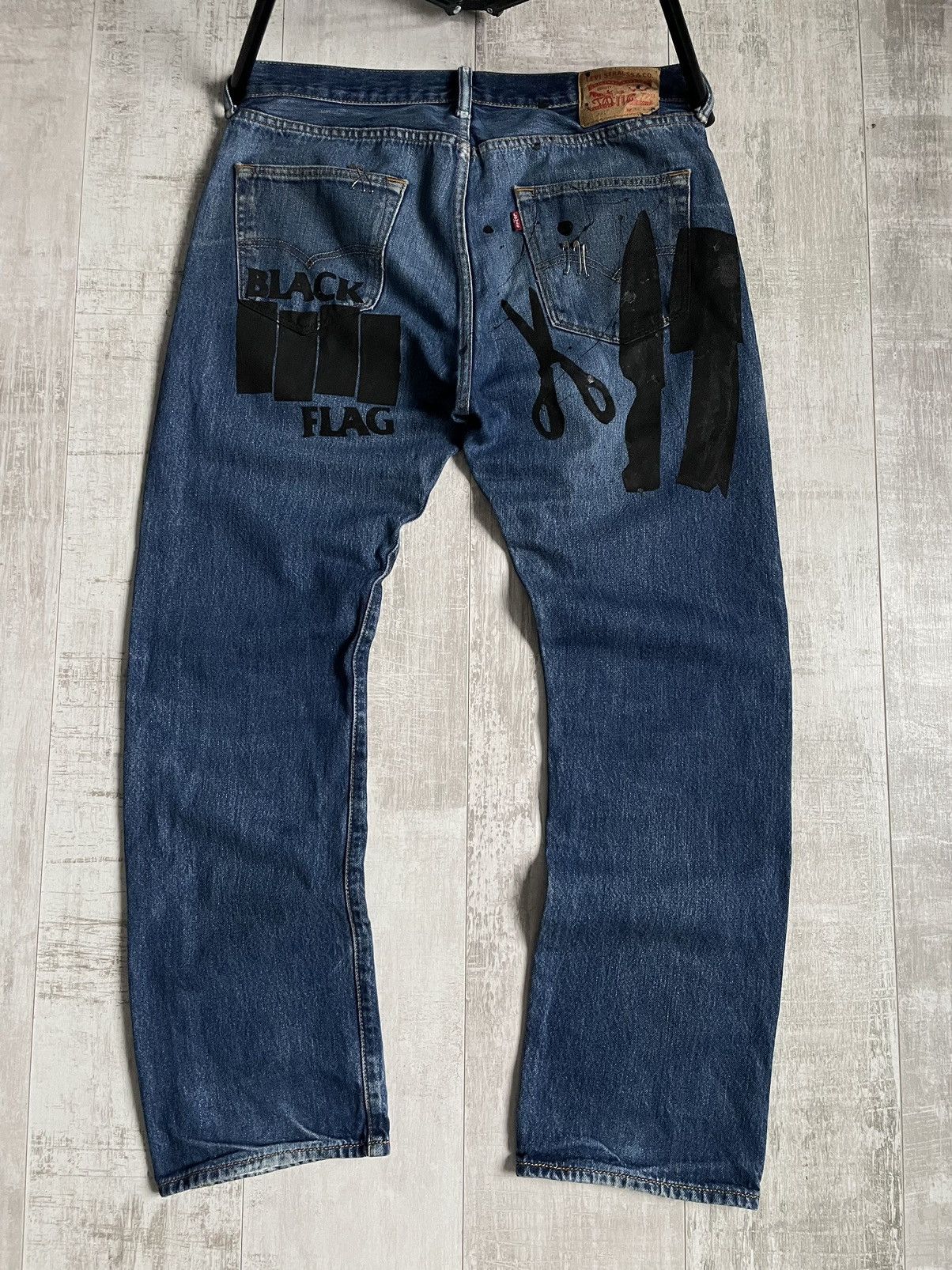 Levi's Vintage Levi’s Black Flag Denim Jeans Punk Distressed Faded Size US 33 - 1 Thumbnail