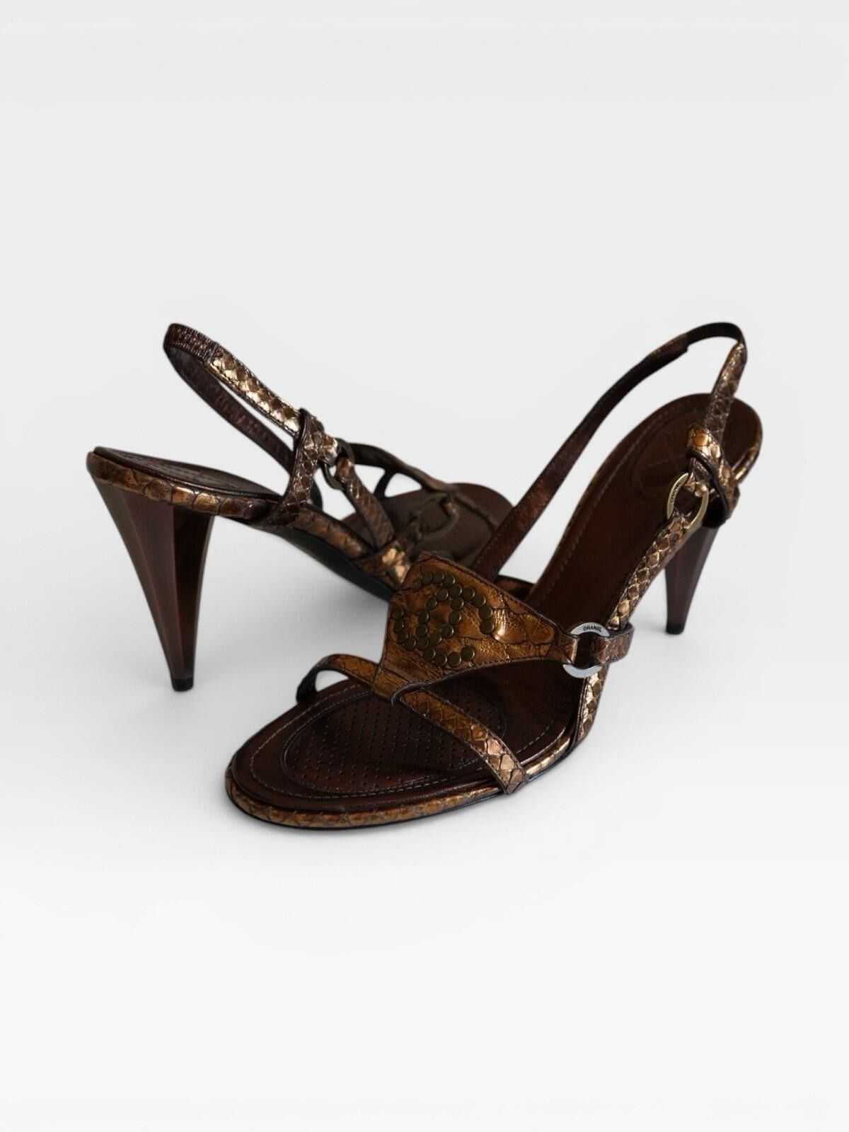 Chanel 2000s Chanel Copper Embossed Python Slingback Heels VINTAGE Size US 9 / IT 39 - 3 Thumbnail