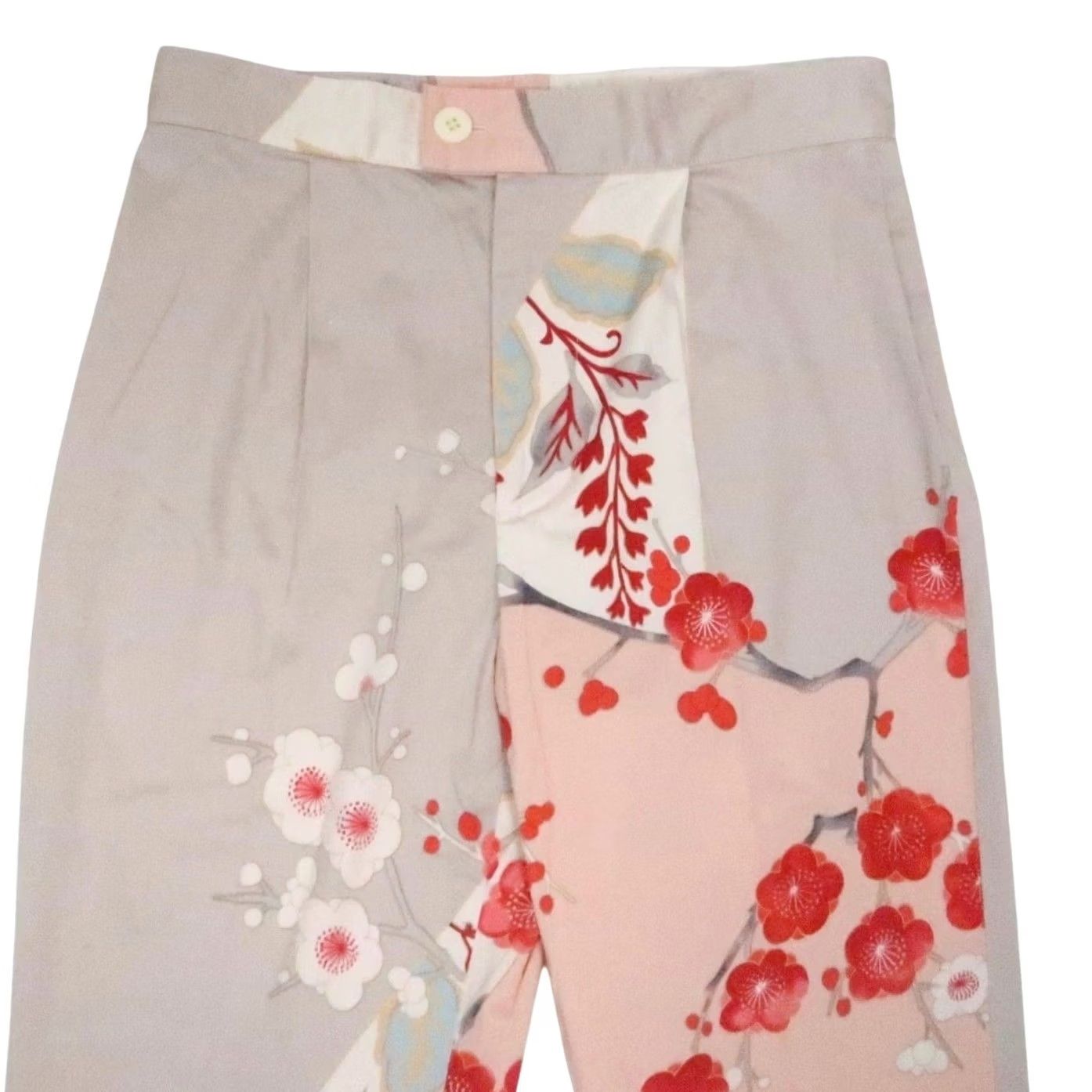 Vintage VINTAGE Vintage 90s Tan Cherry Blossom Floral Print Pants 27" Size 28" / US 6 / IT 42 - 2 Thumbnail
