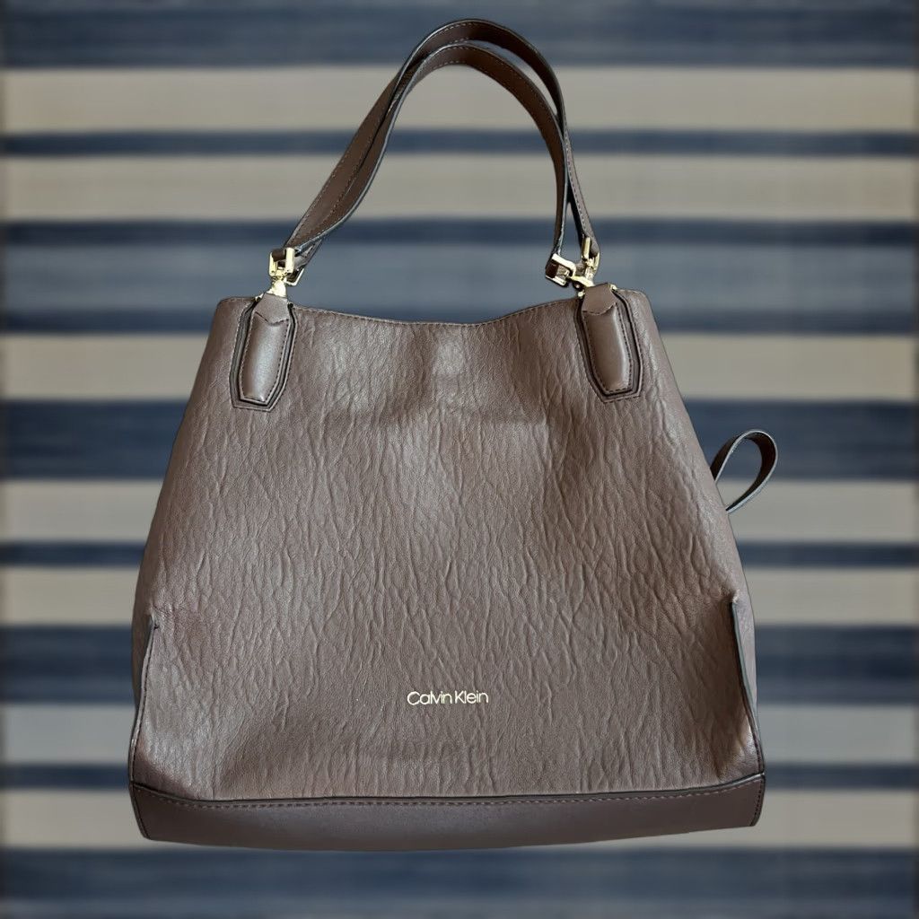 CALVIN KLEIN VINTAGE Shoulder Tote Bag Faux Leather Brown One Size Business Casual Womens