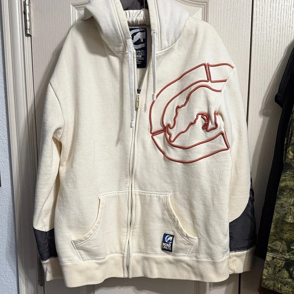 Ecko Unltd. Ecko Unltd Y2K Ivory Full Zip Embroidered Logo Hoodie Size US XL / EU 56 / 4 - 2 Thumbnail