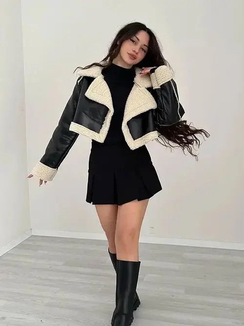 Japanese Brand Women Plush Lapel Long Sleeved Short Jackets Size M / US 6-8 / IT 42-44 - 2 Thumbnail