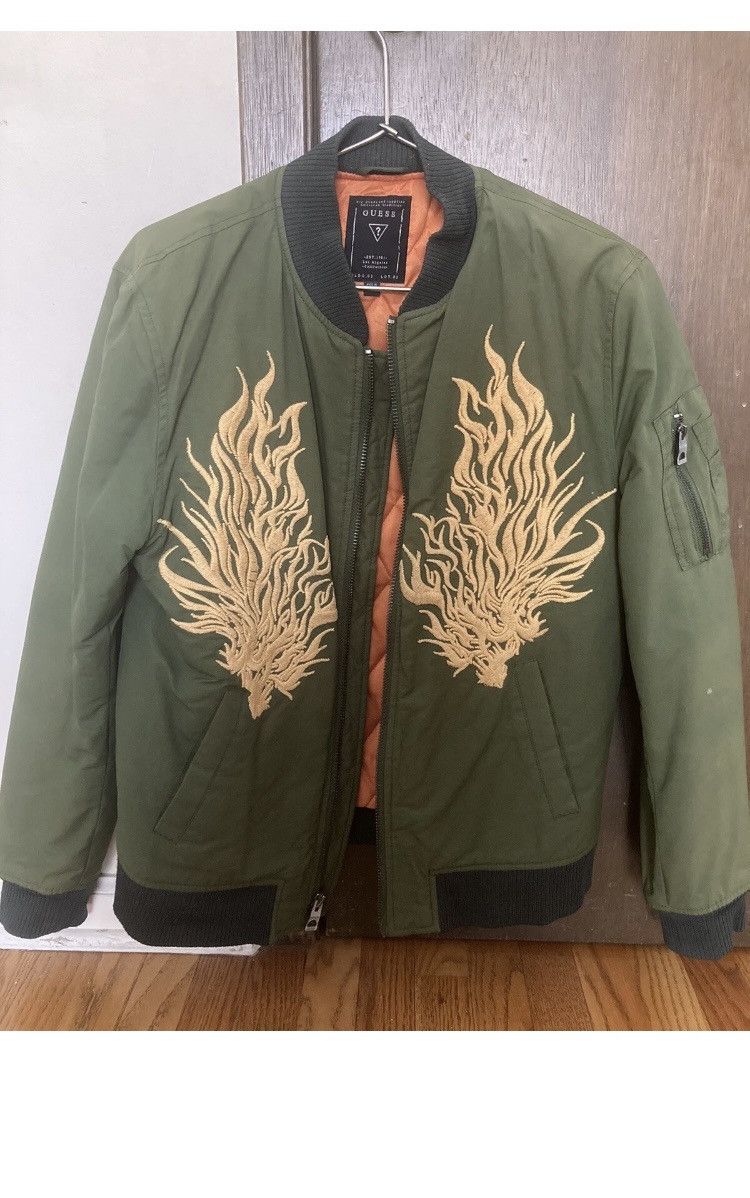 Guess GUESS Embroidered Flame MA-1 Bomber Jacket Green M Size US M / EU 48-50 / 2 - 1 Thumbnail