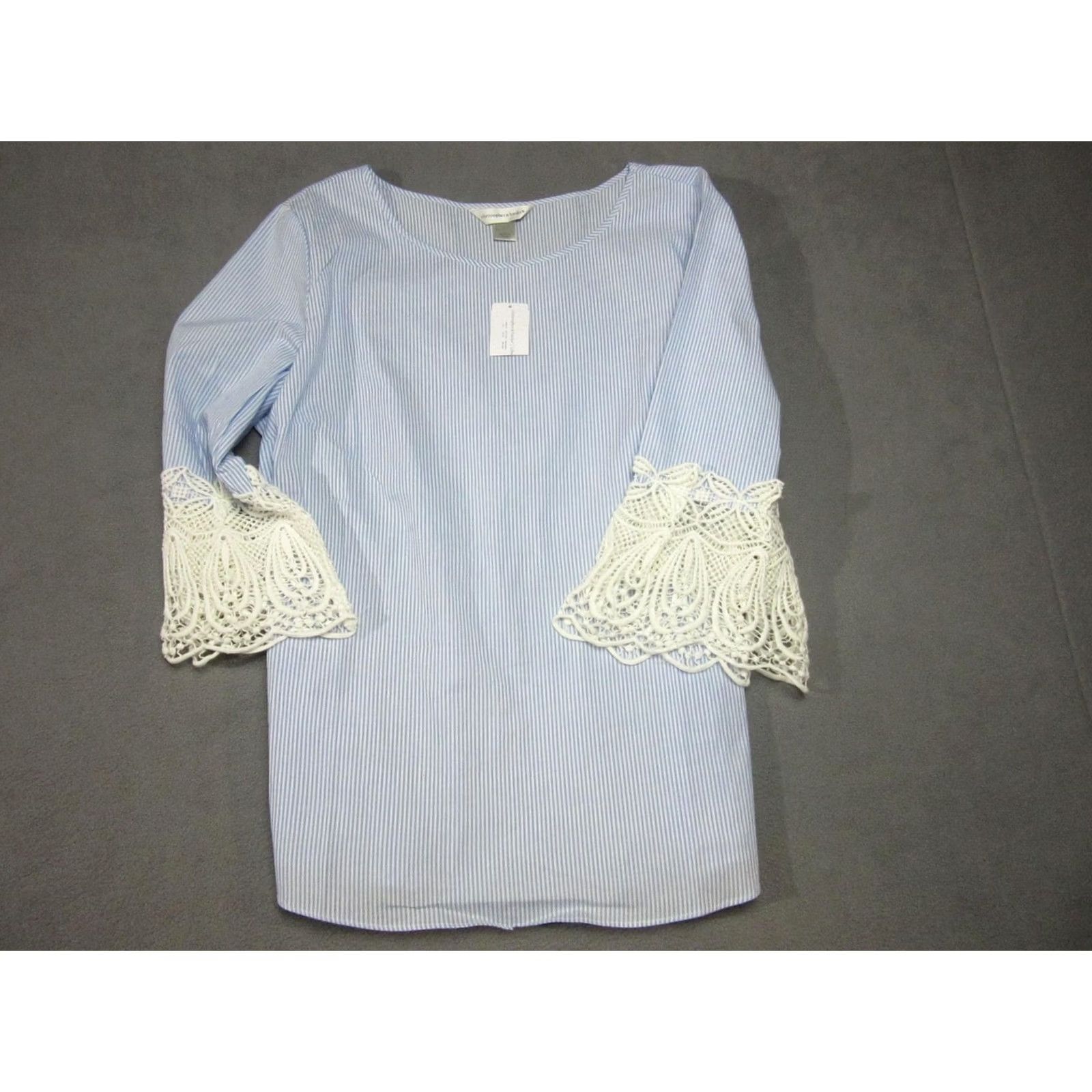 Vintage Christopher Banks Blouse Womens Large Blue Crochet 3/4 Bell Sleeve Tunic Size L / US 10 / IT 46 - 4 Thumbnail