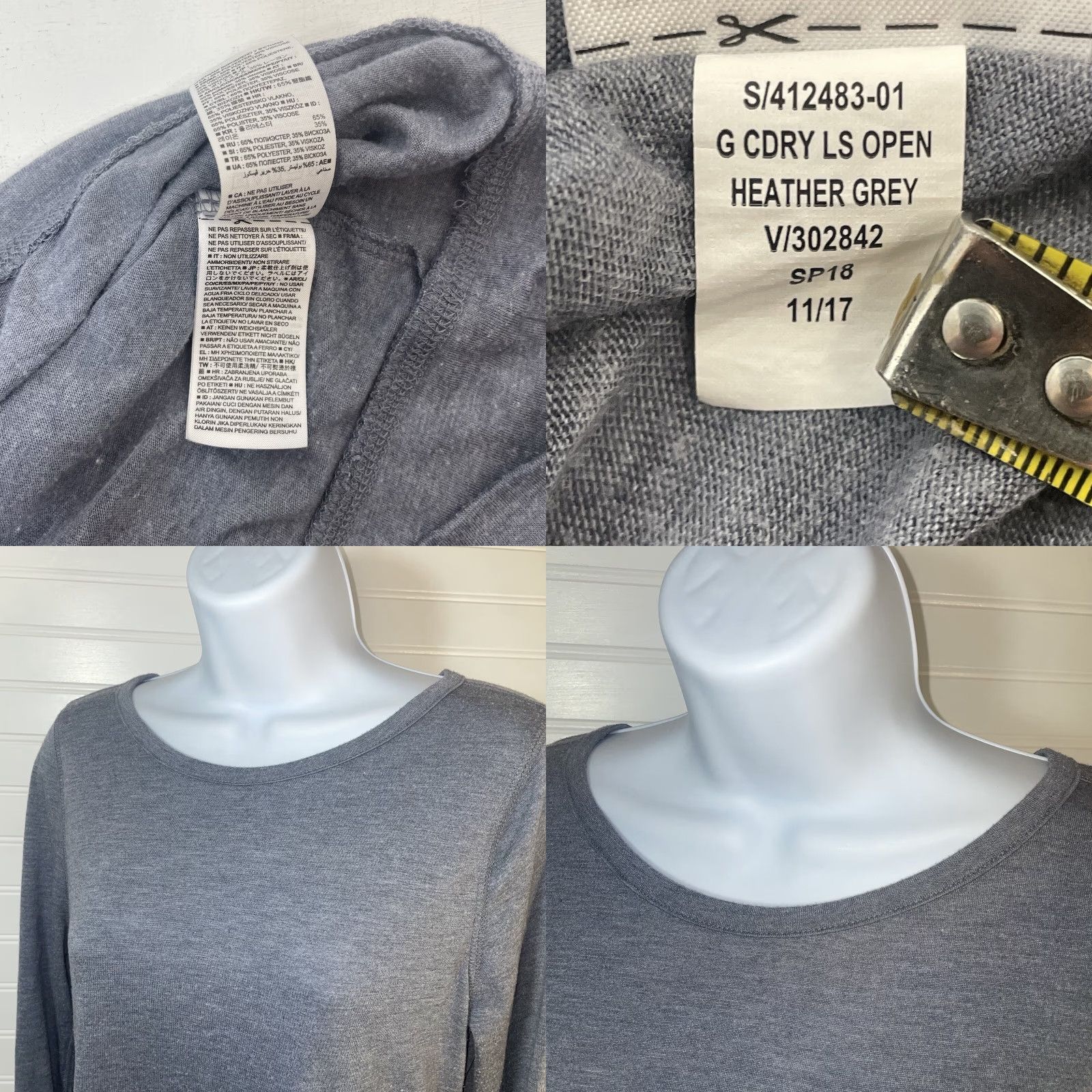 Vintage GapFit Dry Long Sleeve Women M Wide Neck Heather Gray Activewear Tee Shirt Pullover Lightweight Utility Running Walking CrossFit Yoga TS/Tops Size M / US 6-8 / IT 42-44 - 8 Thumbnail