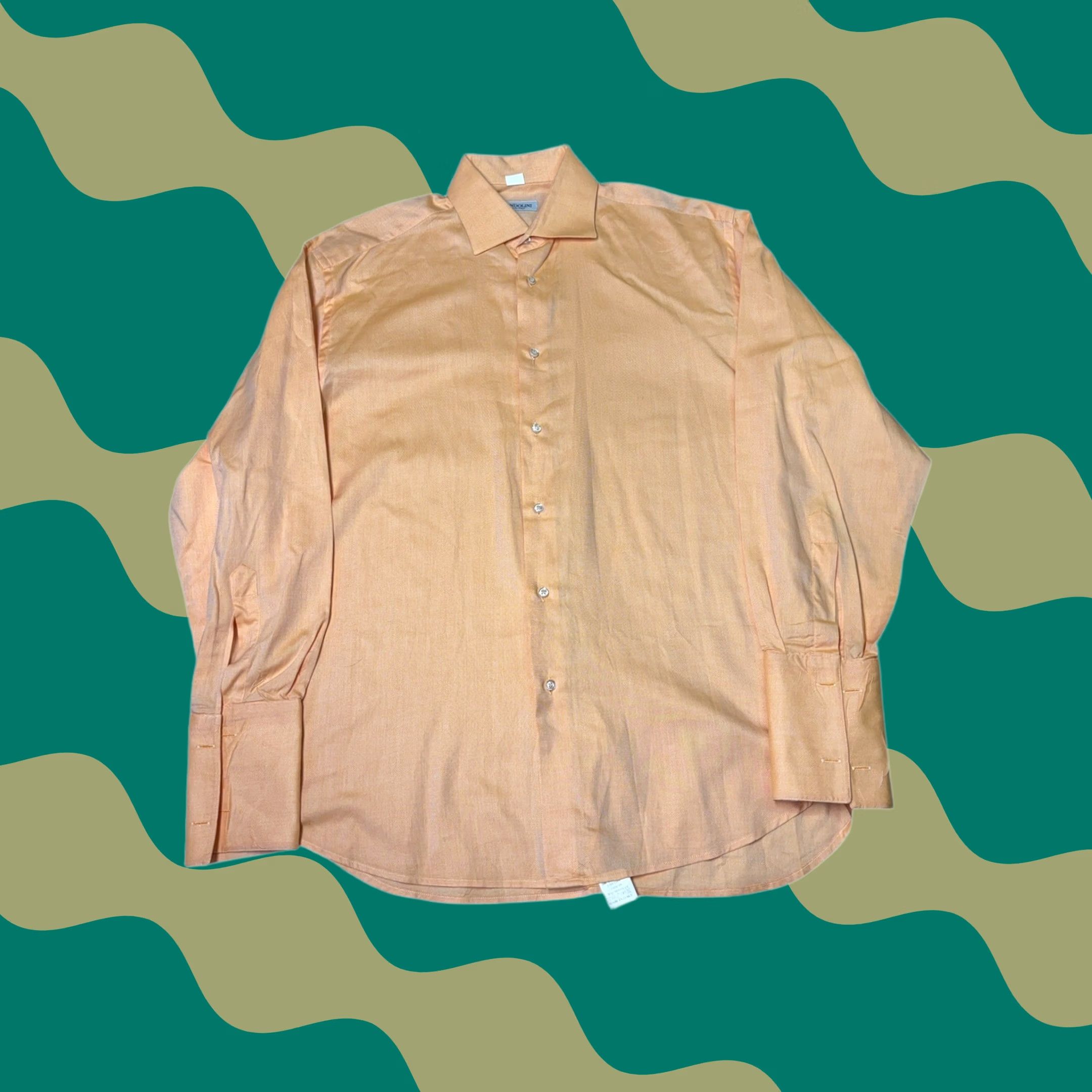 Vintage Brandolini Peach Formal Dress Shirt - XL - French Cuff - Cotton Size 46R - 1 Thumbnail