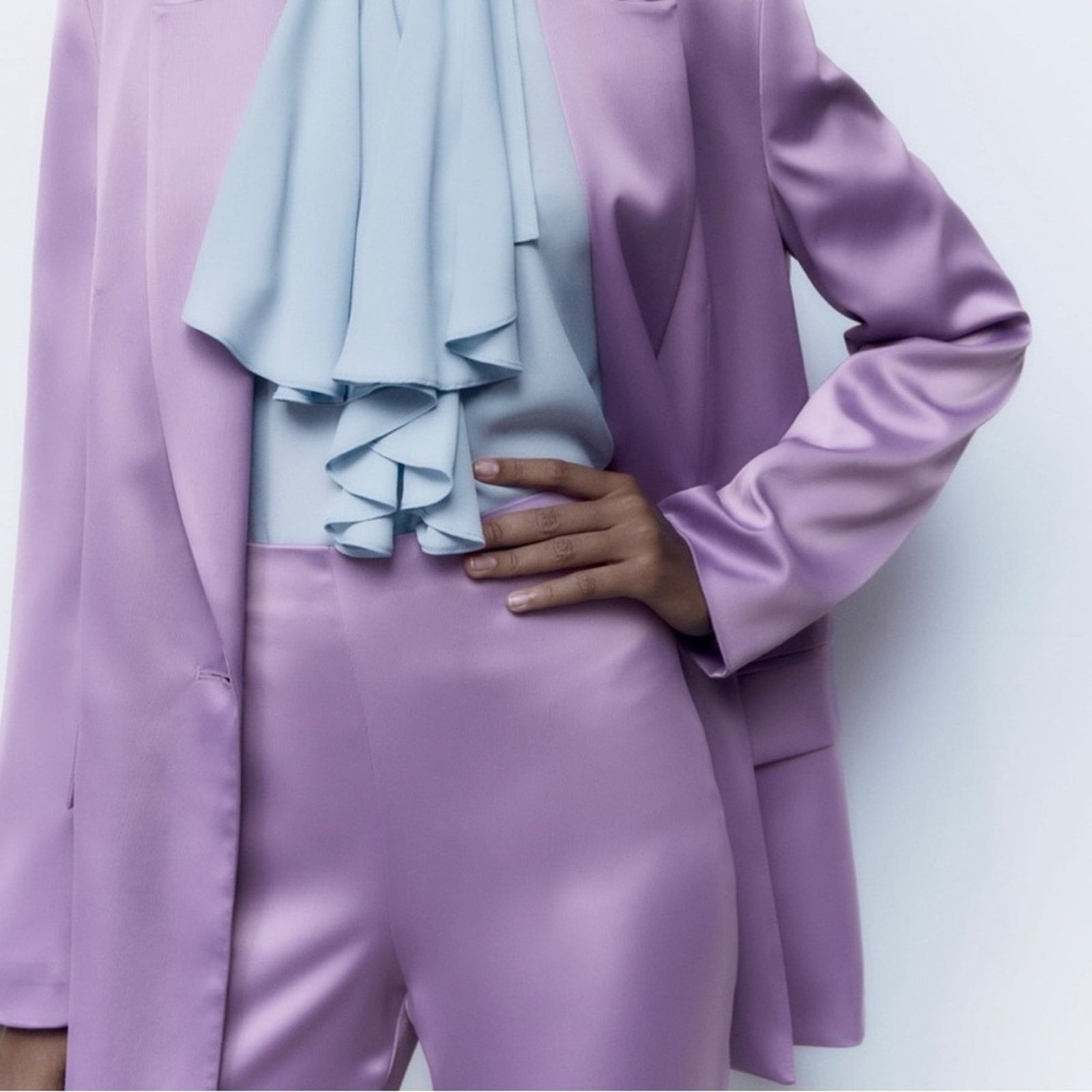 Zara ZARA SATIN EFFECT BLAZER LILAC Size XS / US 0-2 / IT 36-38 - 15 Thumbnail