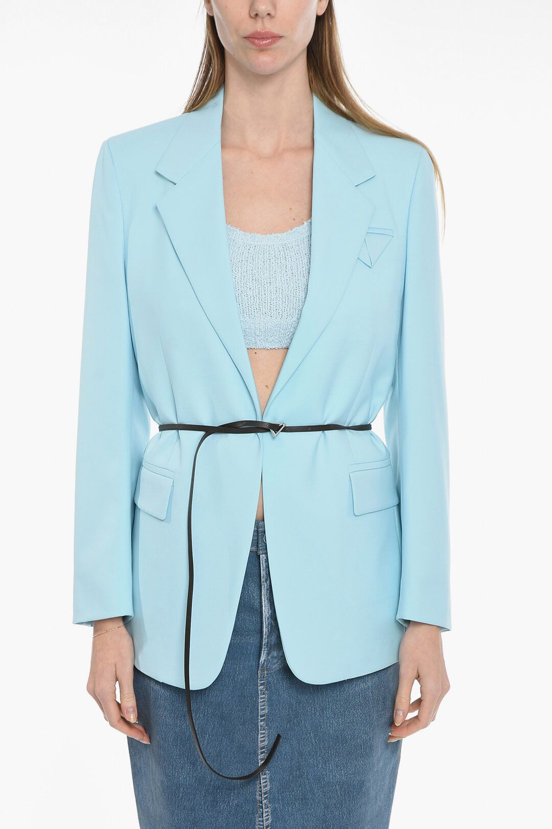 image of Bottega Veneta O1Dk11S1223 Blazer In Light Blue, Women's (Size XS)
