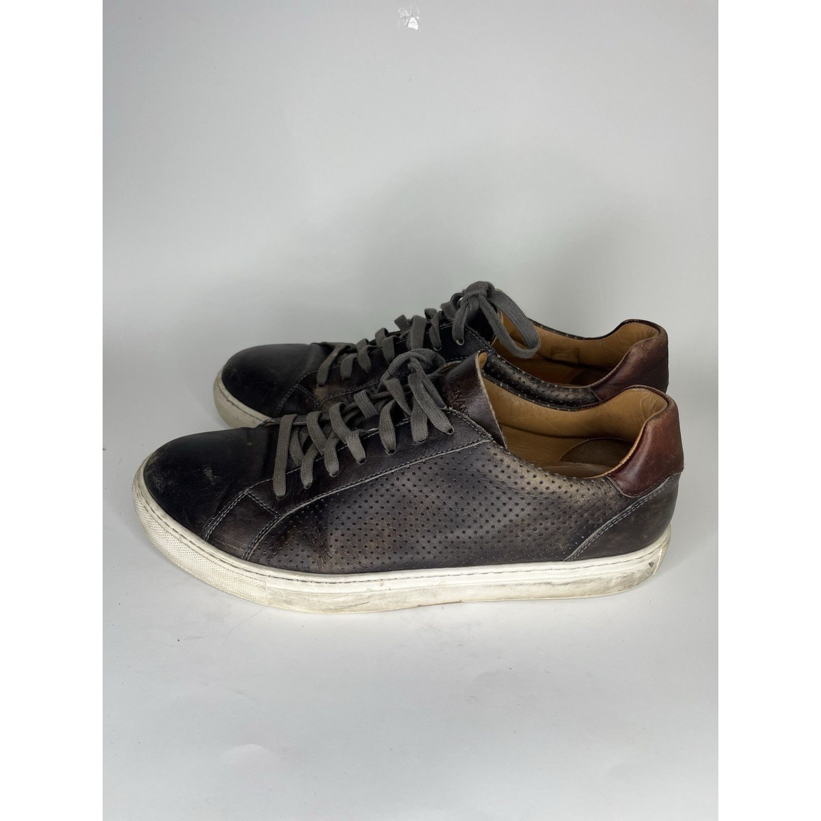 Magnanni Magnanni Brown Leather Lace Up Casual Low Top Sneakers Shoes Size US 12 / EU 45 - 9 Thumbnail