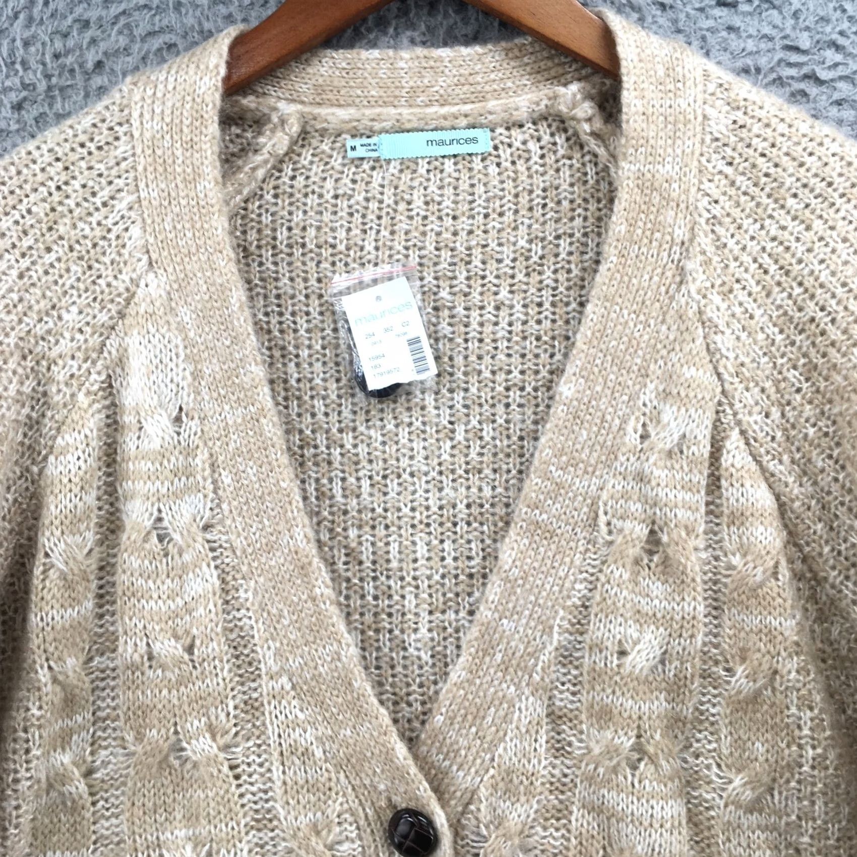 Vintage Maurices Cardigan Sweater Women Medium Knit Long Sleeve Button Beige NEW Size M / US 6-8 / IT 42-44 - 3 Thumbnail