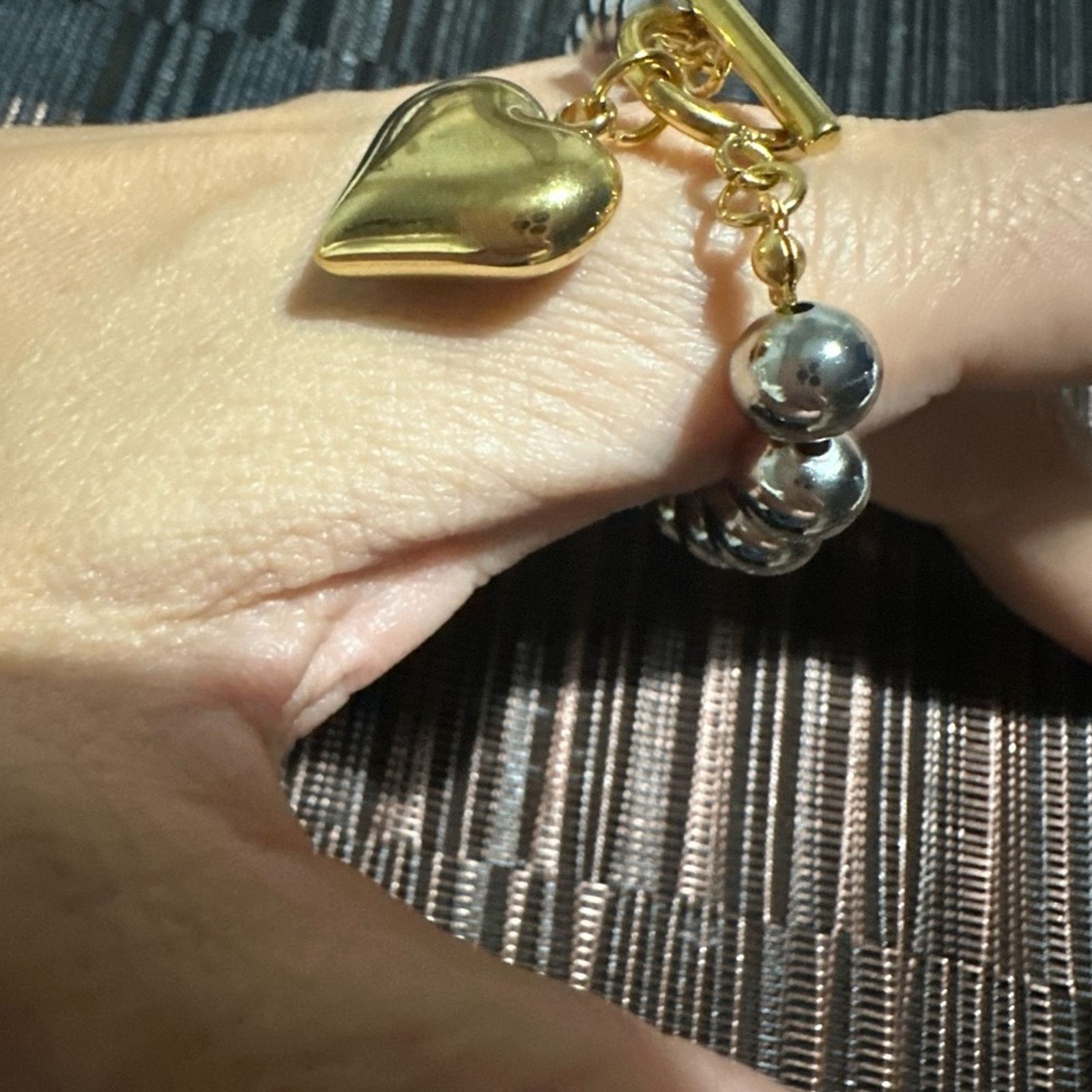 Other 18k Gold Plated Stainless Steel Round Bead Heart Bracelet 8” Size ONE SIZE - 4 Thumbnail