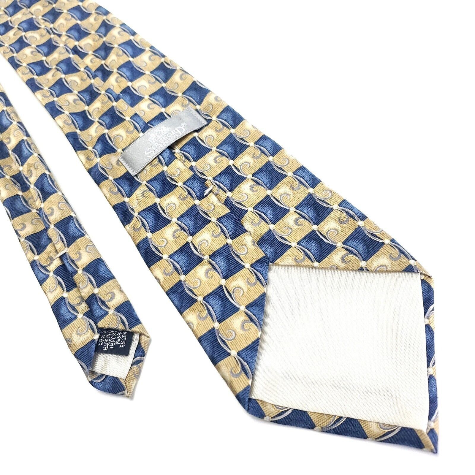 Stafford Stafford Executive Blue Beige Silk Tie Woven Geometric Check Size ONE SIZE - 3 Thumbnail