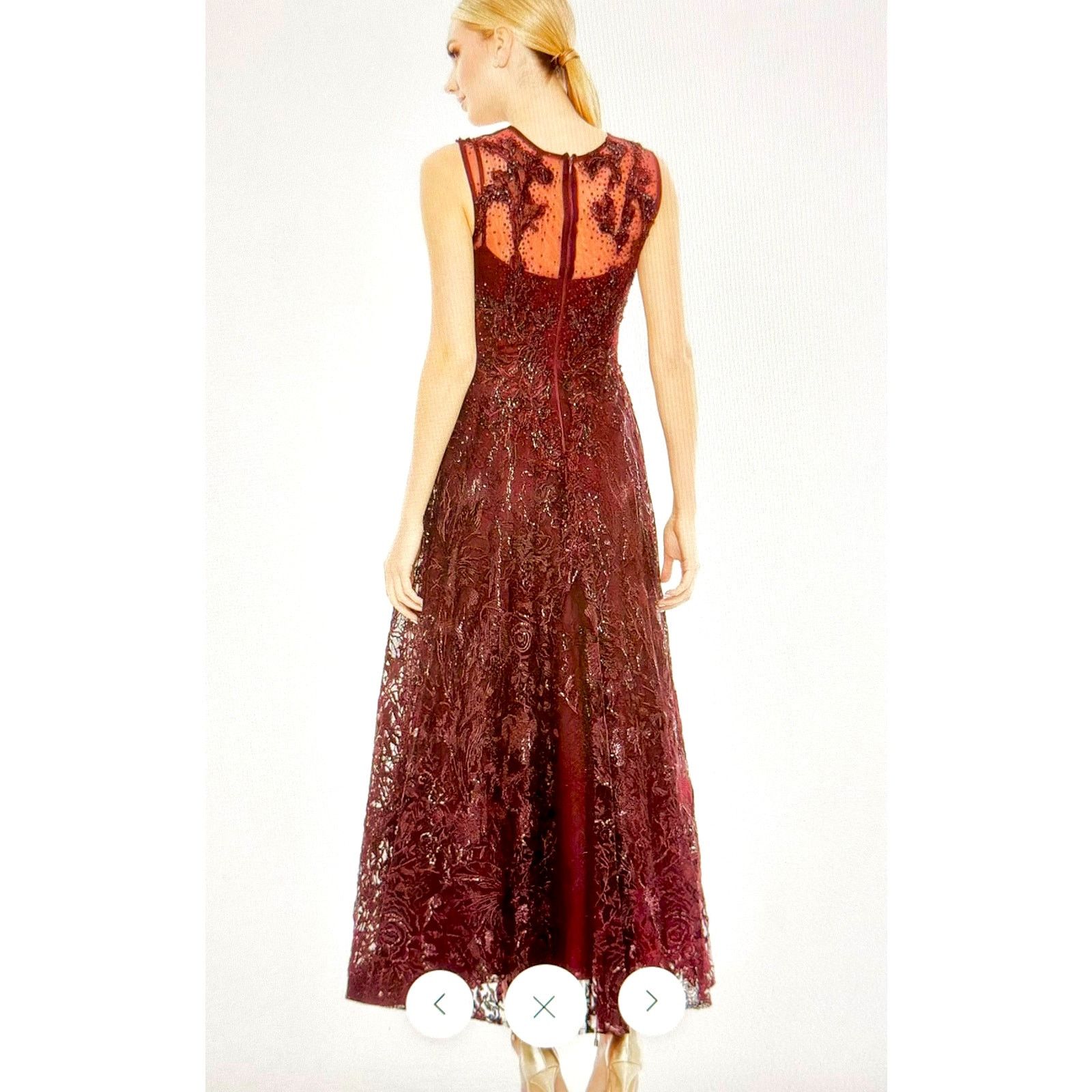 Other Mac Duggal Illusion Neckline Tea Length Dress Burgundy 14 Size XL / US 12-14 / IT 48-50 - 4 Thumbnail