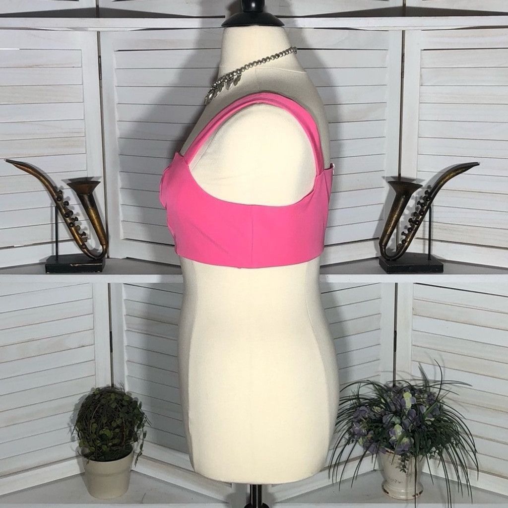 Vintage Y2K V-Front Crop Top Back Zipper Stretch Fabric Hot Pink 14 Size XL / US 12-14 / IT 48-50 - 5 Thumbnail