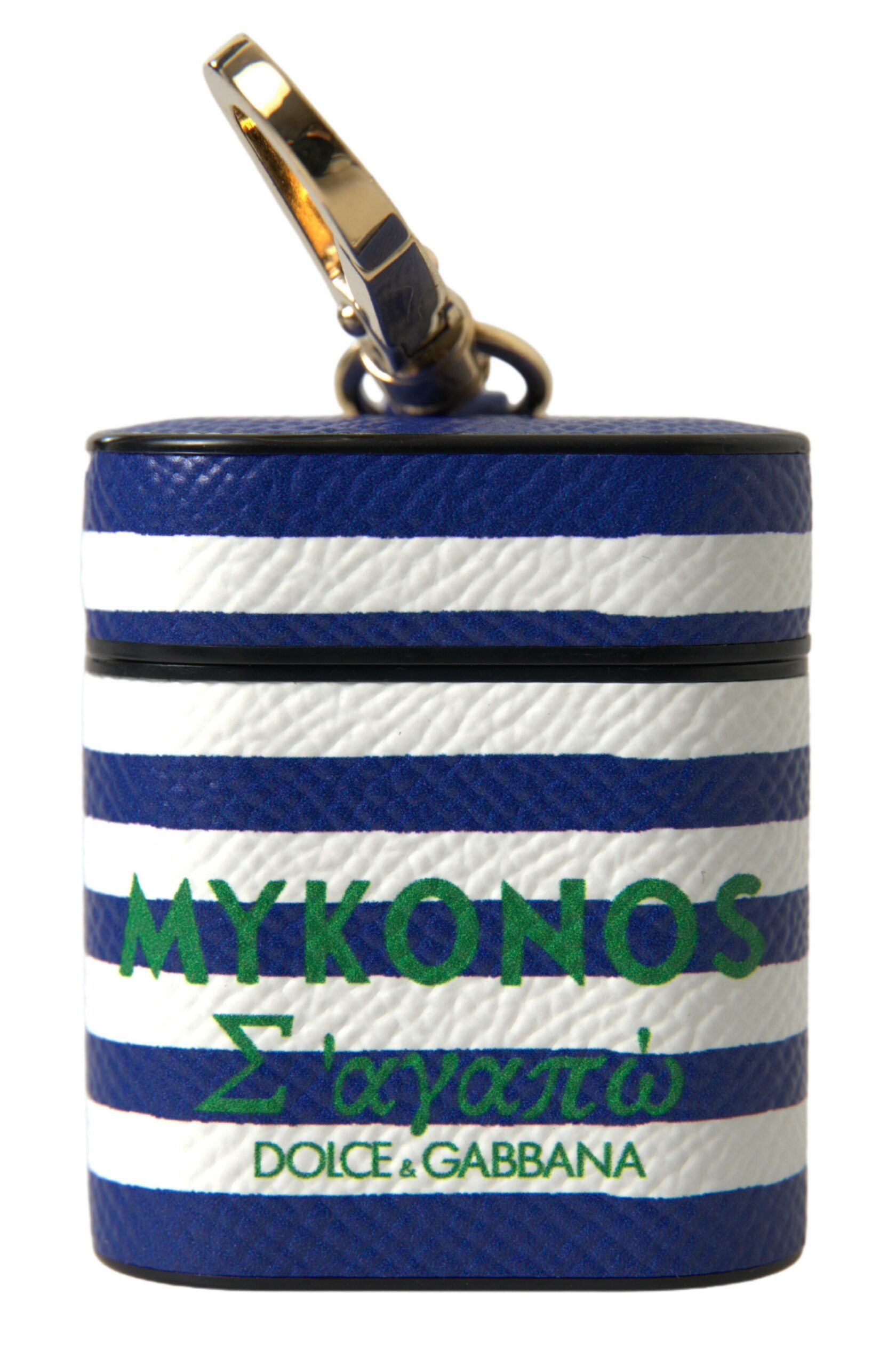 Dolce & Gabbana Chic Blue Striped Leather Airpods Women's Case Size ONE SIZE - 1 Thumbnail