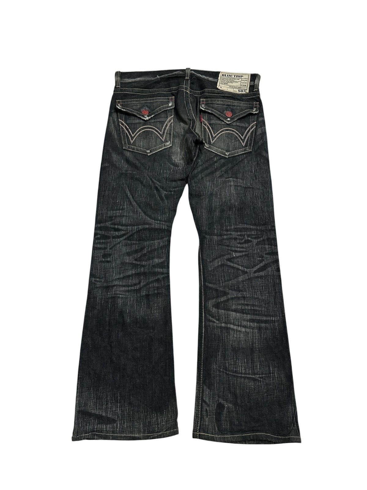 GOA 2000 Edwin 503 Flare Washed Clawmark Y2K Goa Lgb Style Jeans Size US 35 - 2 Thumbnail