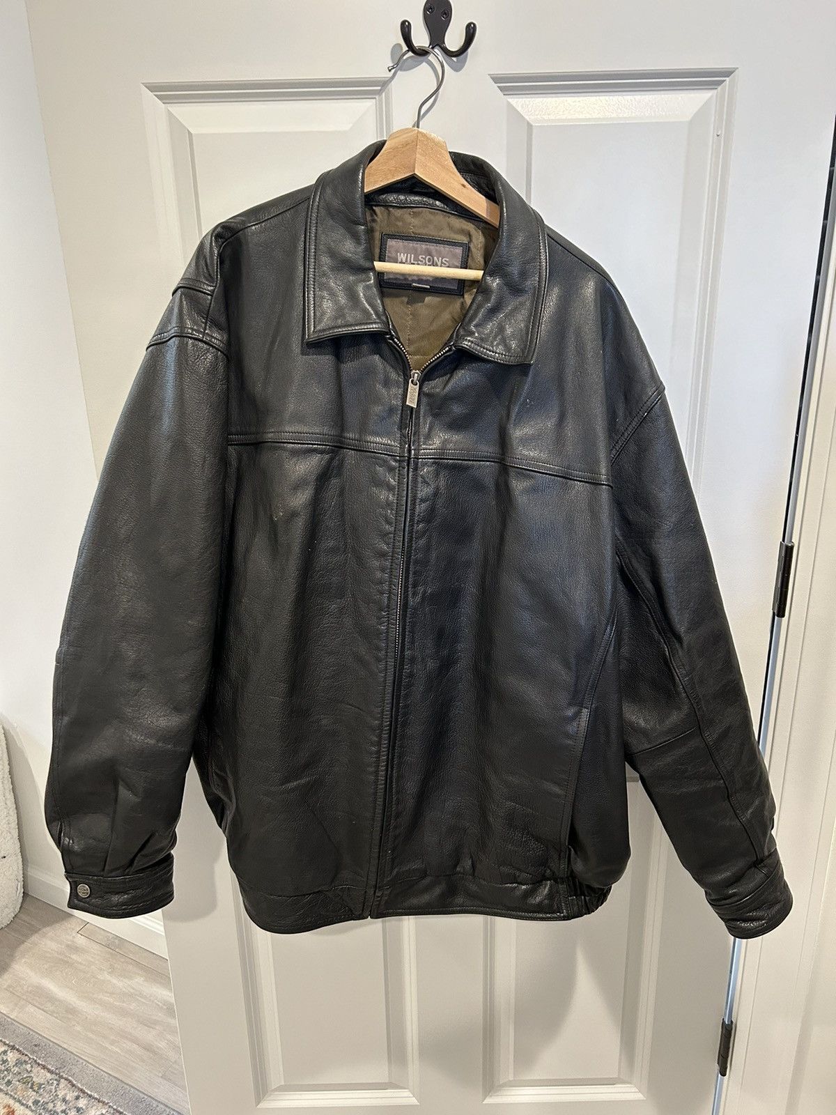 image of Vintage Leather Jacket in Black, Men's (Size 2XL)