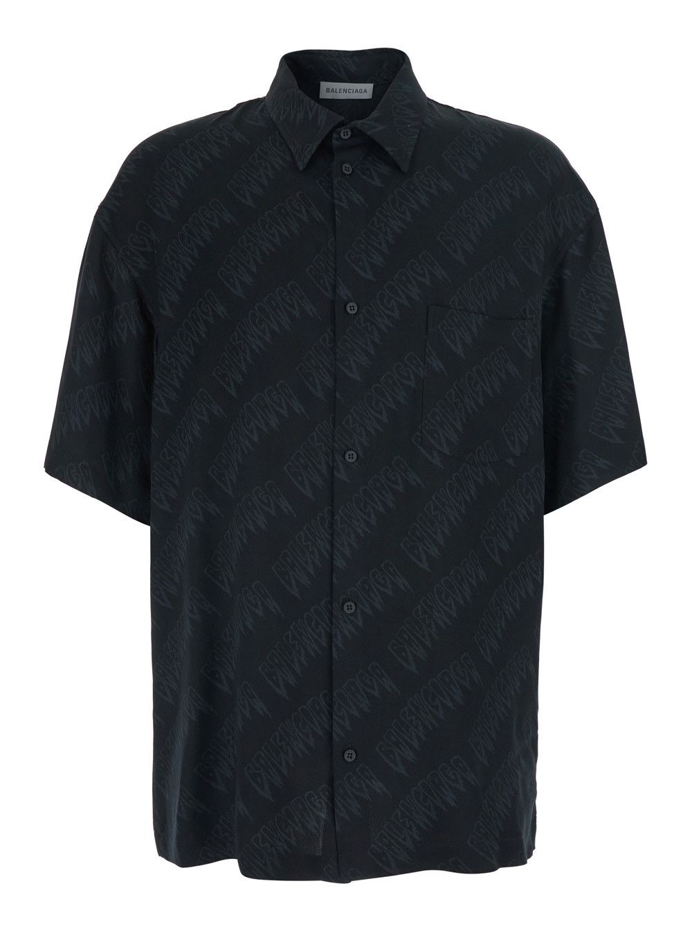 Balenciaga Black Shirt 'Creeper' with classic collar and all-over logo motif in viscose for men Size US M / EU 48-50 / 2 - 1 Thumbnail