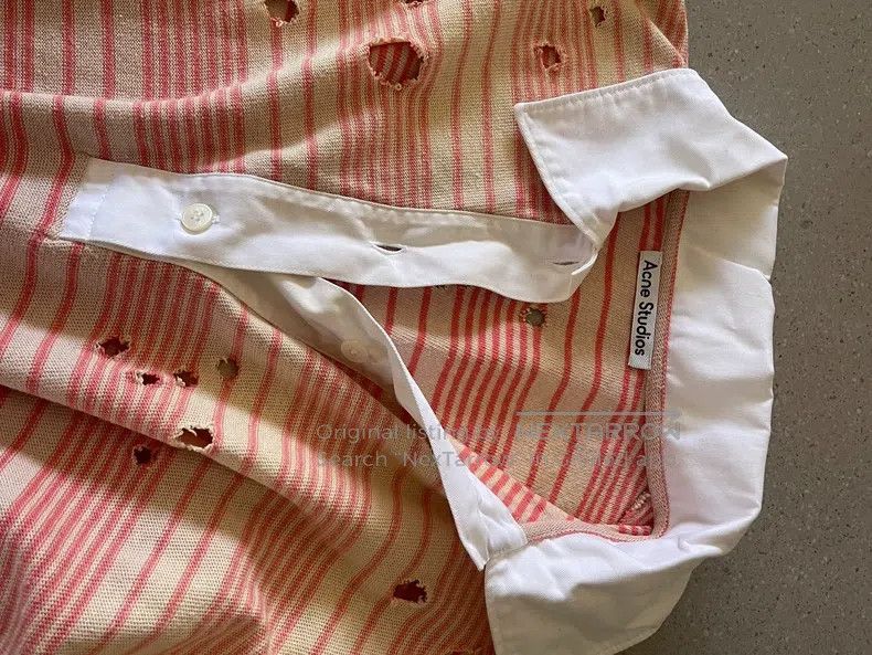 Acne Studios Acne Studios Pink and White Striped Ripped Polo Shirt Size M / US 6-8 / IT 42-44 - 4 Thumbnail
