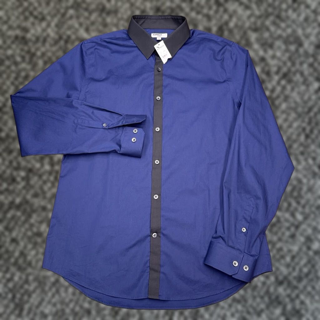 Express Express Shirt Mens Large L Blue Button-Up Slim Stretch Knit Button Up New Size US L / EU 52-54 / 3 - 1 Thumbnail